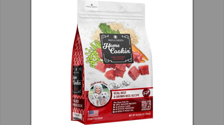 A bag of Paula Deen Home Cookin' dog food