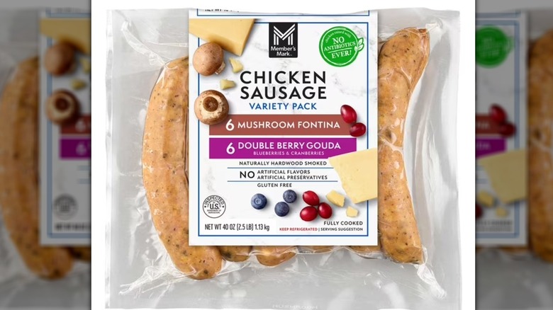 Package of Member's Mark chicken sausage variety pack.