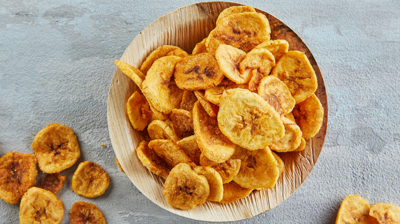 bowl of air fried banana chips