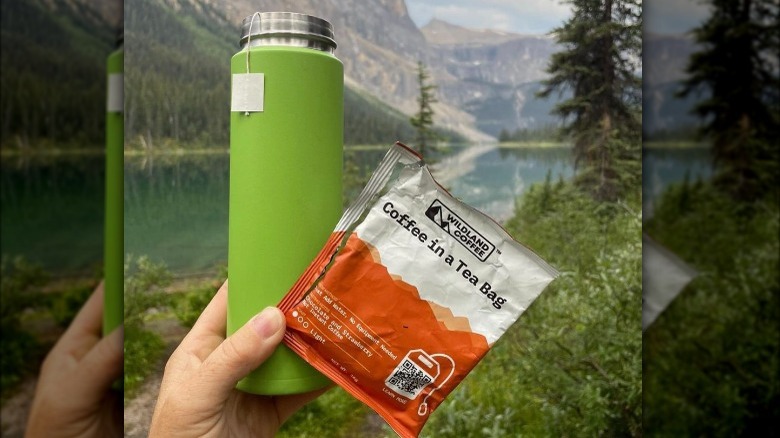 Coffee in a tea bag and thermos