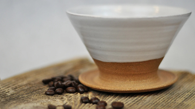 White ceramic coffee pour-over