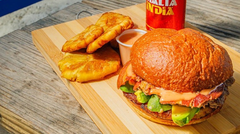 boricua burger with tostones