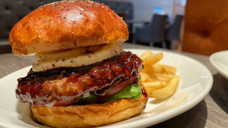 teriyaki burger with fries
