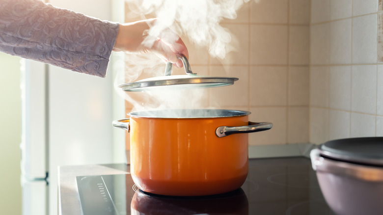 boiling soup on stove