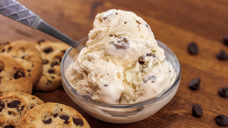 Chocolate chip cookie dough ice cream and cookies