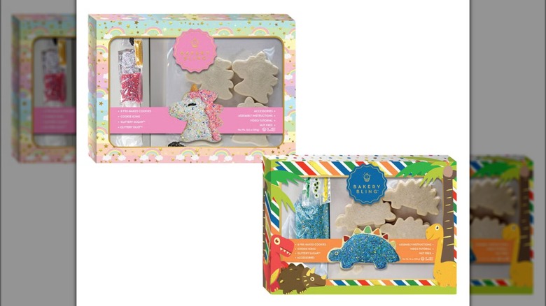 Two baking kits with pre-cut cookies and glittery icing.