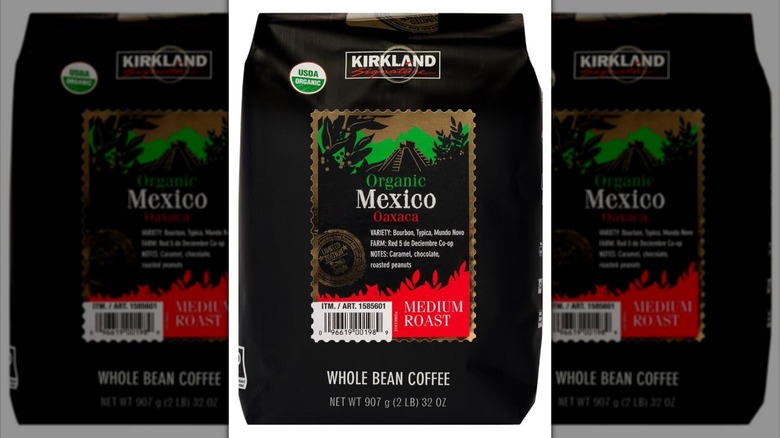 Large bag of Kirkland Signature medium roast coffee.