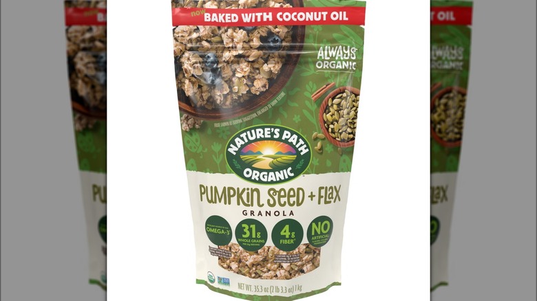 Bag of pumpkin and flax seed granola.