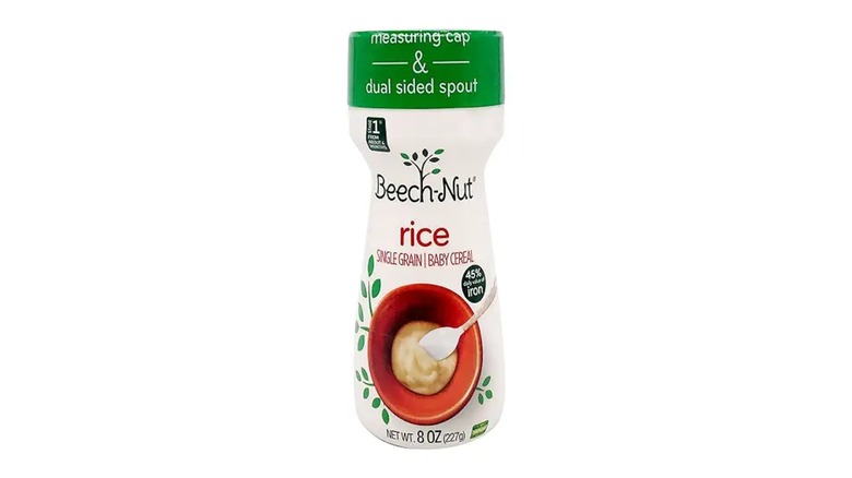 Container of baby rice cereal