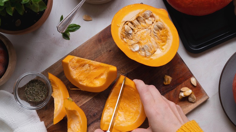 cutting pumpkin