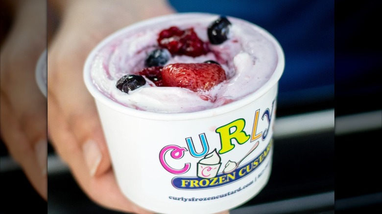 A cup of frozen custard with fruit