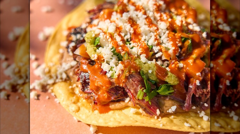 An open-faced loaded crispy tortilla