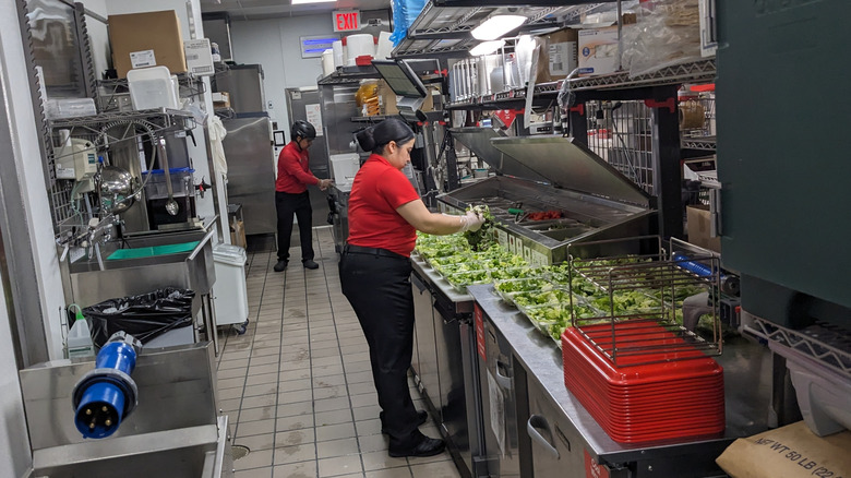 Chick-fil-A employees working in the kitchen