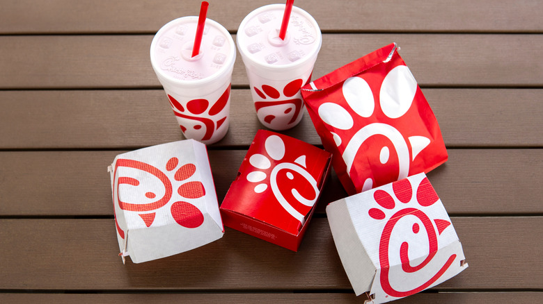 Chick-fil-A food in branded bags and containers