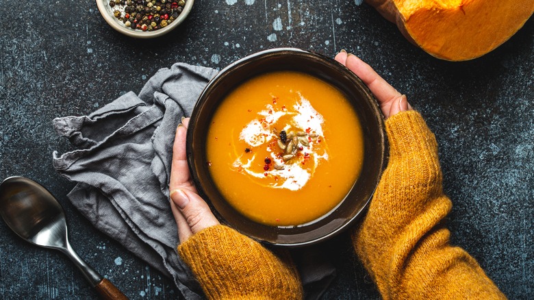 Bowl of soup with sour cream