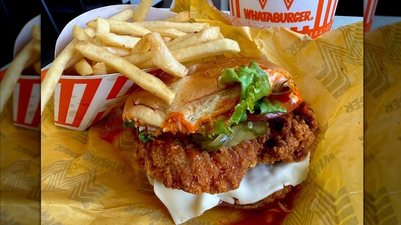 Whataburger chicken sandwich with fries