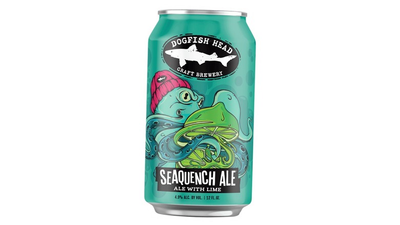Teal can of SeaQuench Ale on a white background