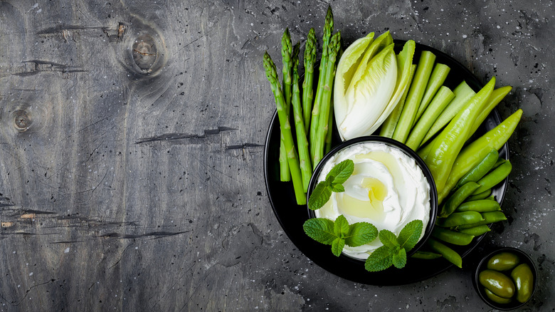 asparagus with a labneh dip