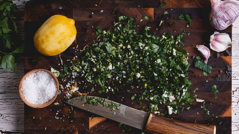 gremolata ingredients on cutting board