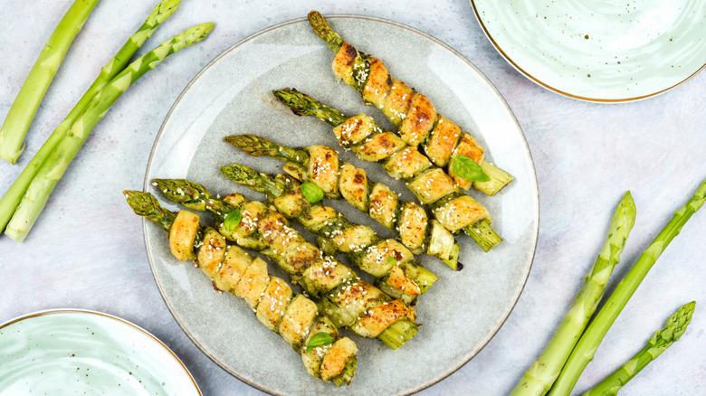 asparagus wrapped in puff pastry on plate