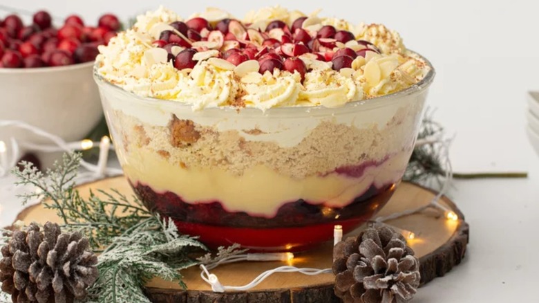 holiday trifle with pinecones