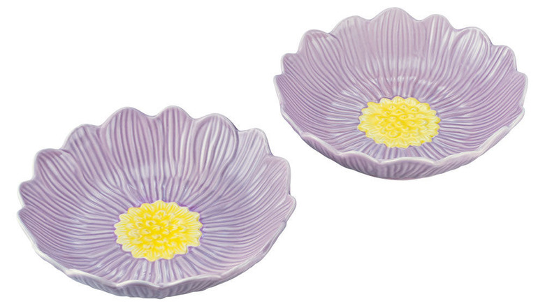 Purple and yellow flower shaped serving bowls
