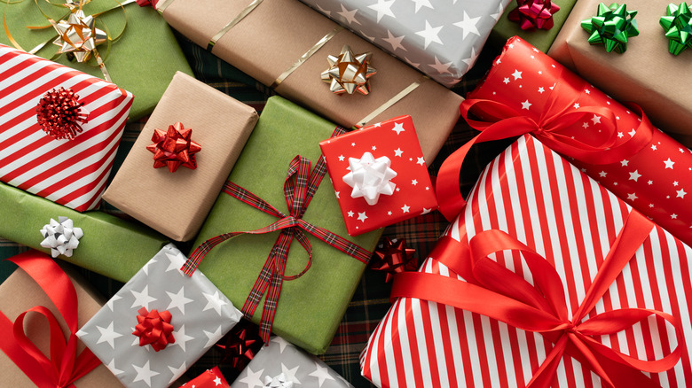 an assortment of wrapped gifts