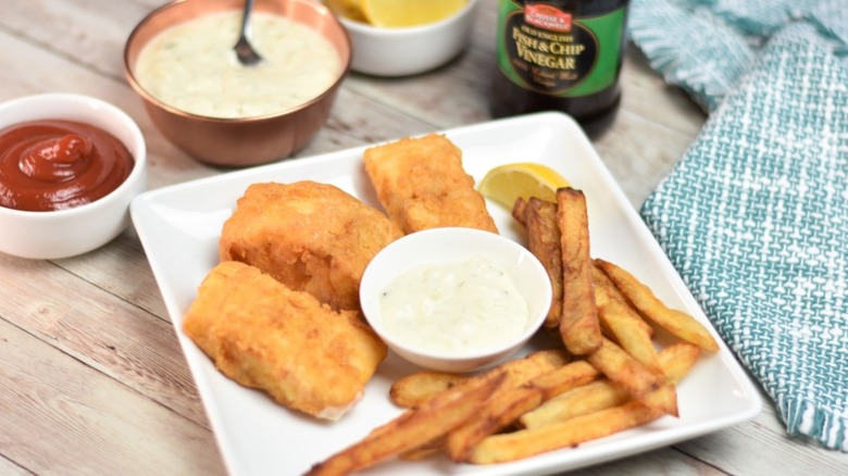 Fish and chips white plate