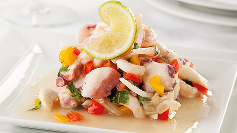 Ceviche soaked in citrus juice