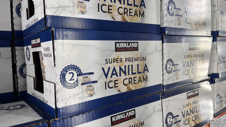 Close up of Kirkland Signature Super Premium Vanilla Ice Cream at Costco