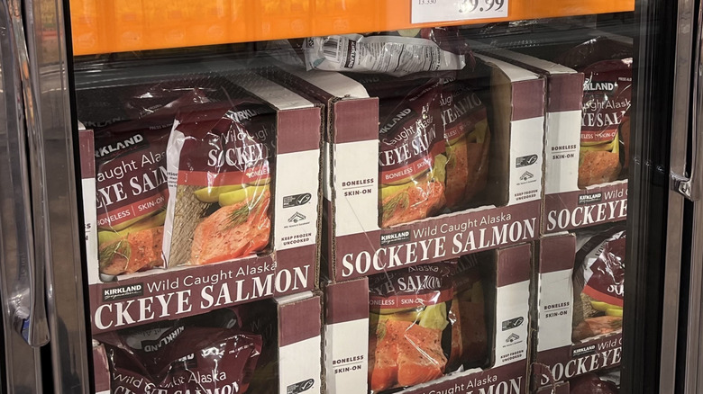 Wild Caught Salmon in freezer case at Costco
