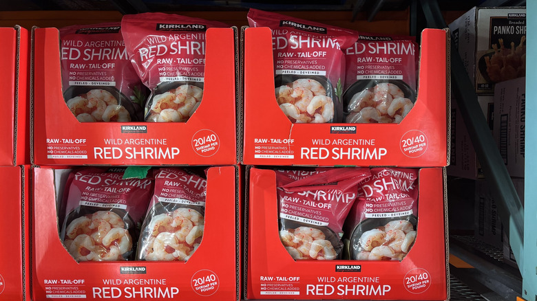 Argentine red shrimp in frozen food case