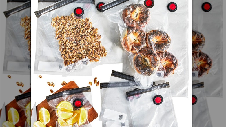 ZWILLING vacuum seal bags gilled with walnuts, bagels, and lemon