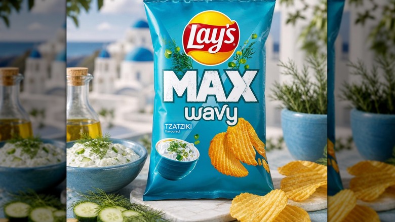 bag of Lay's Wavy Tzatziki chips on table