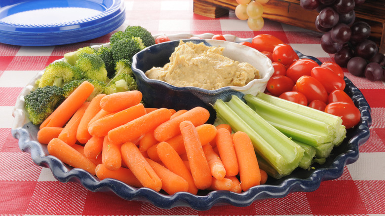 Veggie platter on a picnic table