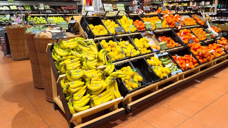 bananas and other imported fruit at the grocery store