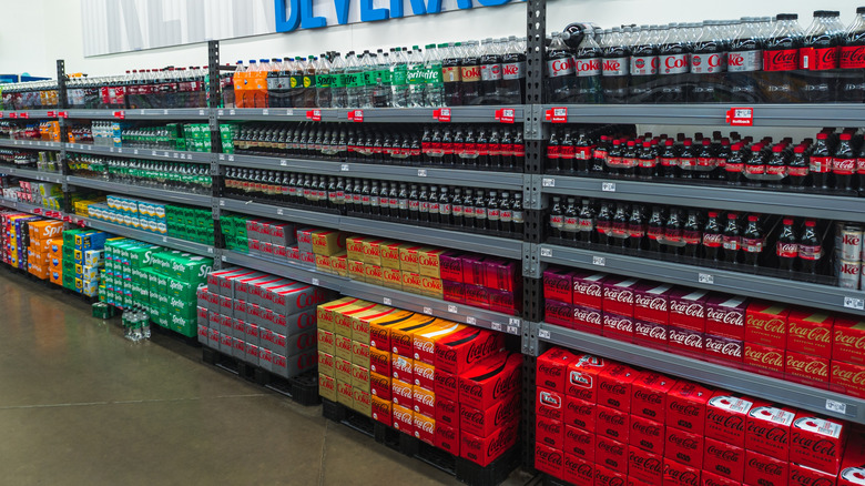 Soft drinks on grocery store shelves