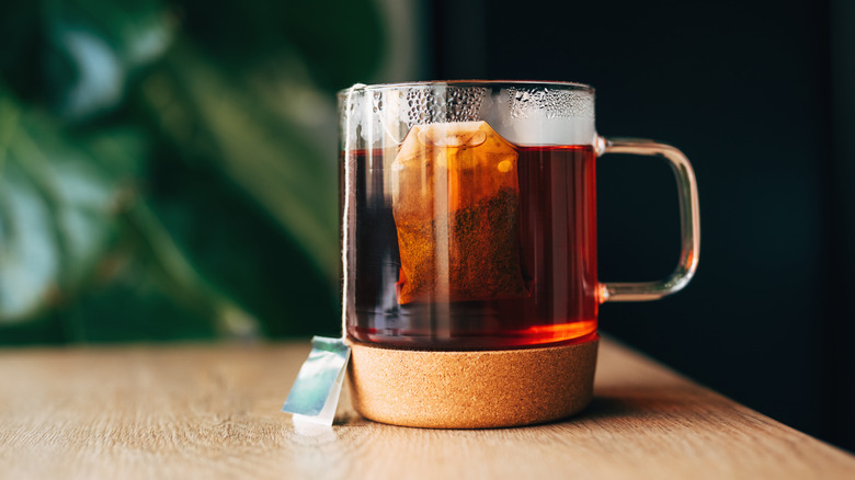 tea bag in a glass mug