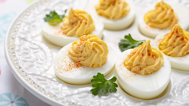 deviled eggs on platter