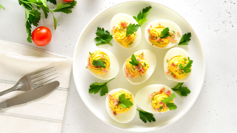 plate of deviled eggs