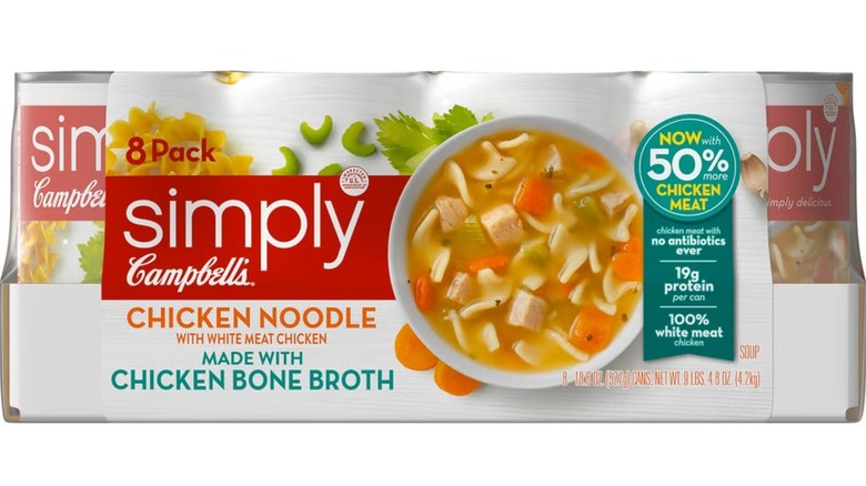 Case of canned chicken noodle soup.