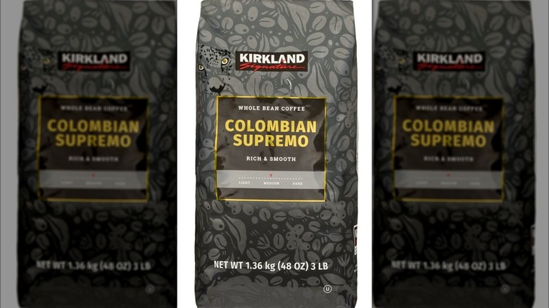 Bag of Colombian whole bean coffee.