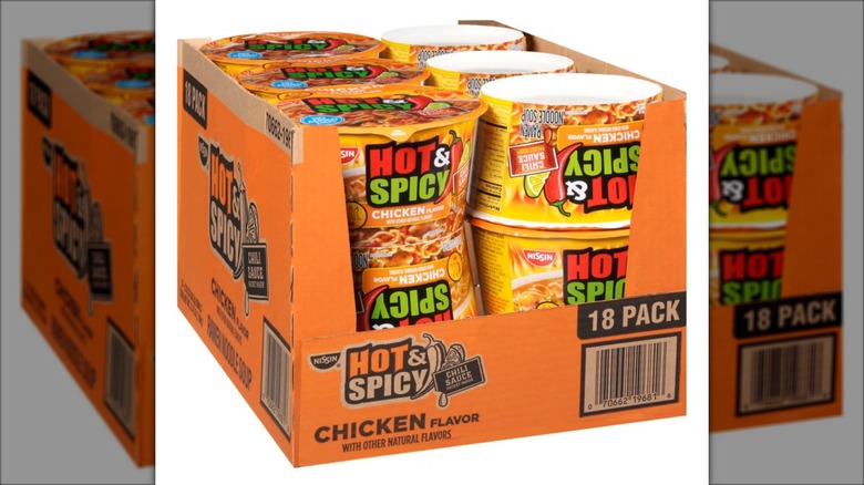Case of spicy chicken flavor noodle bowls.