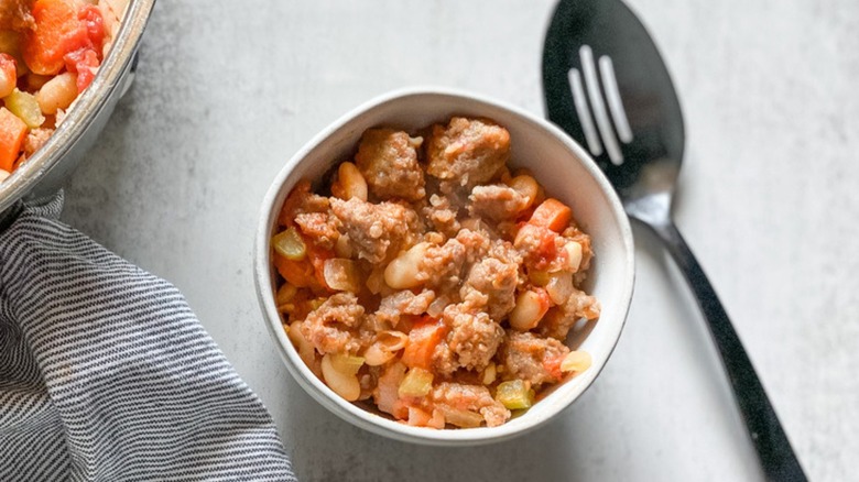 bowl of cassoulet with spoon
