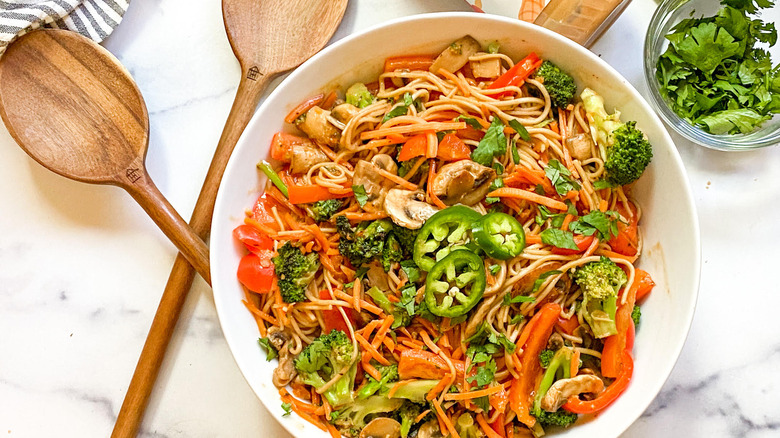 noodles with veggies in bowl