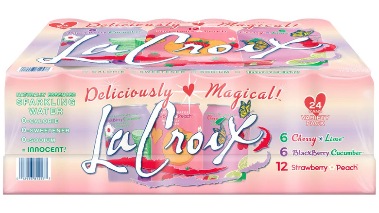 Case of sparkling water in various flavors.