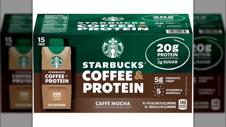Case of Starbucks Coffee & Protein drinks against white background.
