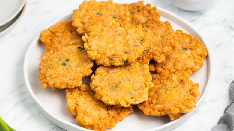 Pile of crispy corn fritters