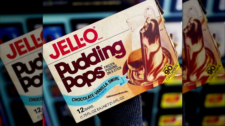 Small cardboard box of Jell-O Pudding Pops chocolate and vanilla swirl flavor