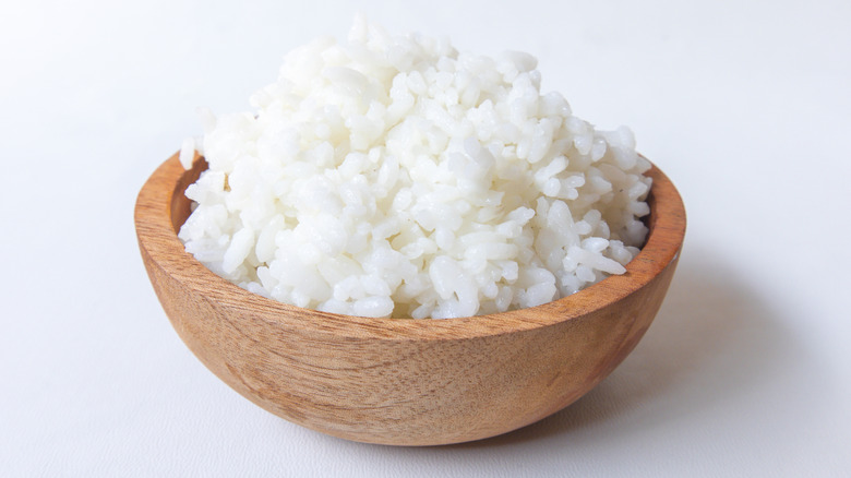 White rice in a wooden bowl